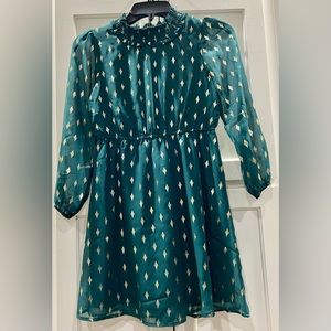 Party wear, Green color, long sleeve, short dress